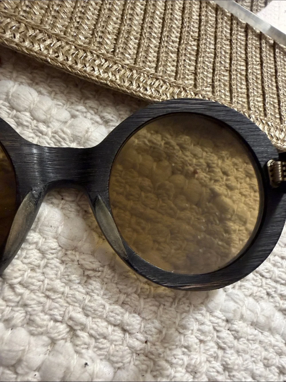 Round Black Sunglasses with Amber Lenses and Crystal Accents